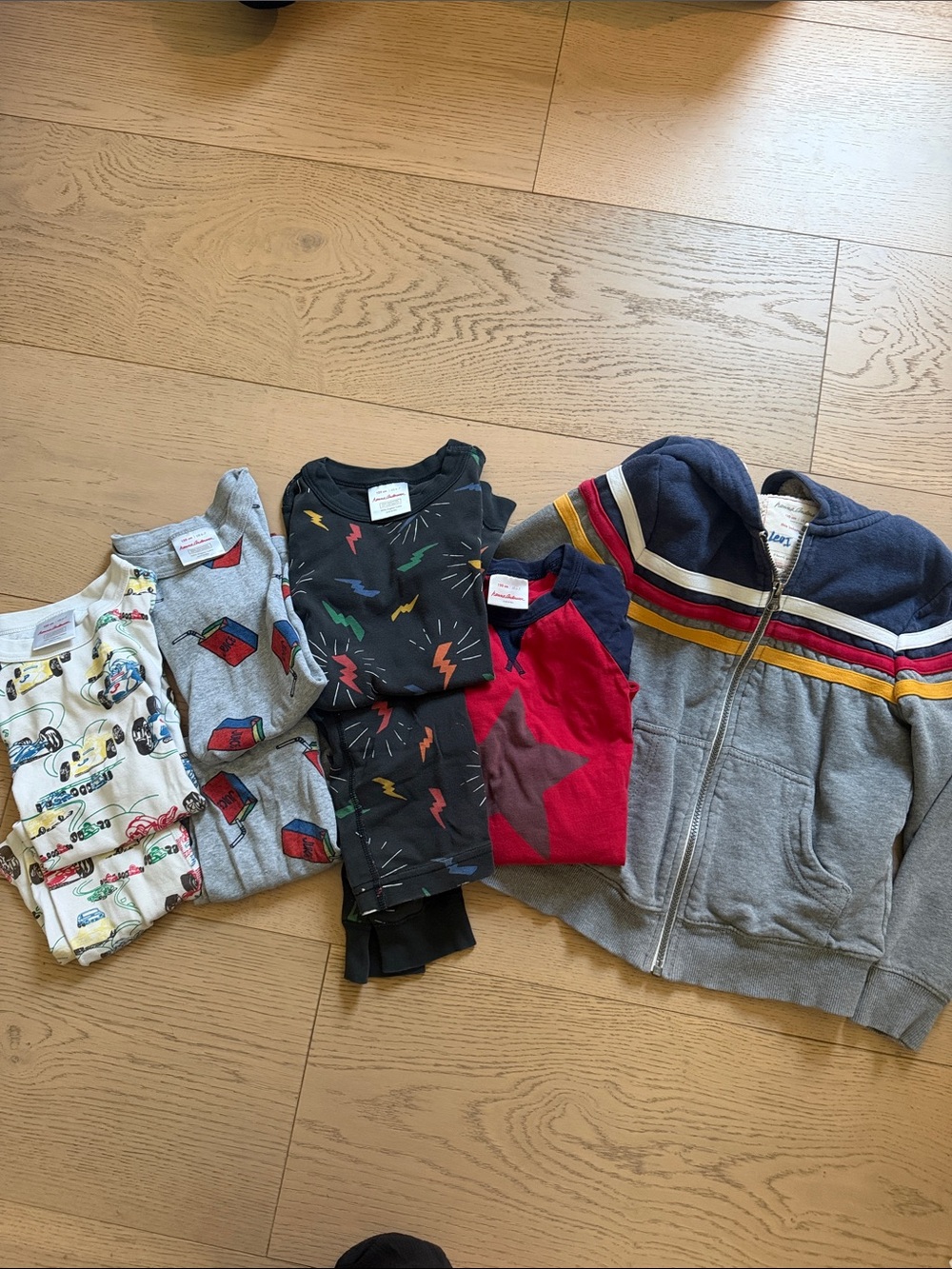 Hanna Andersson Lot of boys pajamas, hooded sweatshirt and shirt.